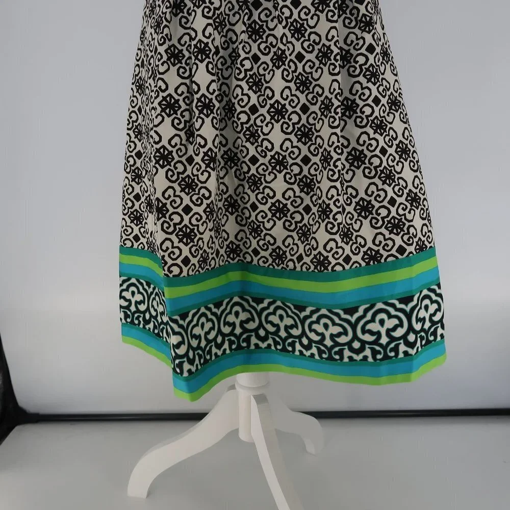 Nine West Black White w Teal/Green Stripes Sun Dress Size 12